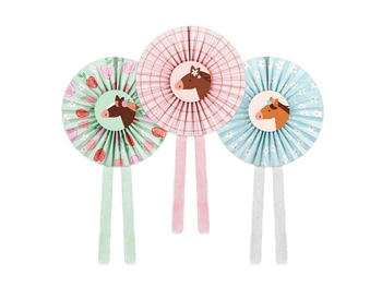 Rozety dekoracyjne Konie, mix, 35 cm (1 op. / 3 szt.)