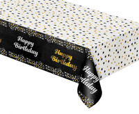 Obrus foliowy Happy Birthday czarny, 137x183 cm