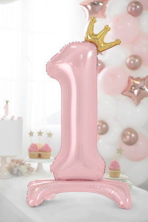 Stojący balon foliowy cyfra ''1'', 84 cm, jasny różowy