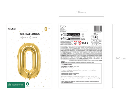 Balon foliowy Cyfra ''0'', 72cm, jasny złoty