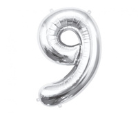 Balon foliowy Cyfra 9, srebrna, 85 cm