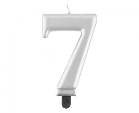 Świeczka cyferka 7, metalik srebrna, 8,0 cm