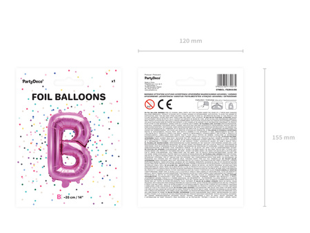 Balon foliowy Litera ''B'', 35cm, ciemny różowy
