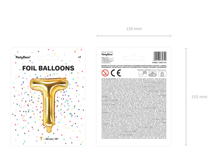 Balon foliowy Litera ''T'', 35cm, złoty