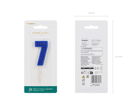 Świeczka urodzinowa Cyferka 7, 6 cm, niebieski
