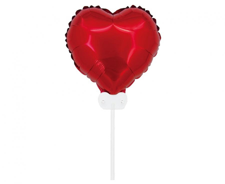 Balon foliowy "Serce", 11" czerwone, z patyczkiem i zaworem