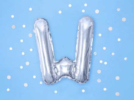 Balon foliowy Litera ''W'', 35cm, srebrny