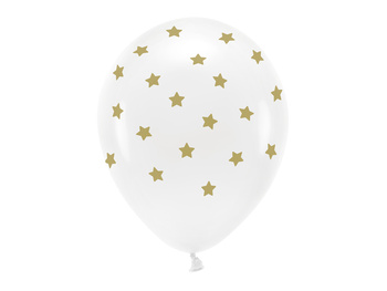 Balony Eco 33 cm pastelowe,  Gwiazdki, biały (1 op. / 6 szt.)