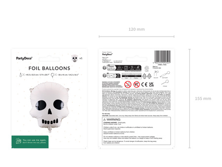 Balon foliowy Czaszka, 36x41 cm, mix