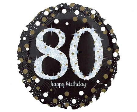 Balon foliowy 18" Sparkling Birthday 80 okrągły, 43 cm, zapakowany