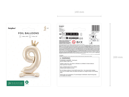 Stojący balon foliowy cyfra ''9'', 84 cm, jasny krem