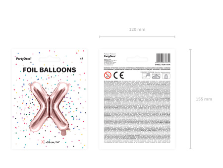 Balon foliowy Litera ''X'', 35cm, różowe złoto