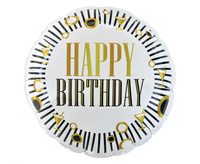 Balon foliowy Happy Birthday , paski, okrągły 18 cali