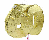 Piniata cyfra „60”, metaliczna złota, foliowa, 50x40.5x8 cm