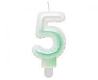 Świeczka cyferka 5, ombre, perłowa biało-zielona, 7 cm