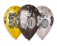 Balony Premium Happy Birthday 50, metaliczne, 12 cali / 6 szt.