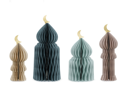 Dekoracje papierowe honeycomb Eid Mubarak, mix, 22.5-33.5cm (1 op. / 4 szt.)