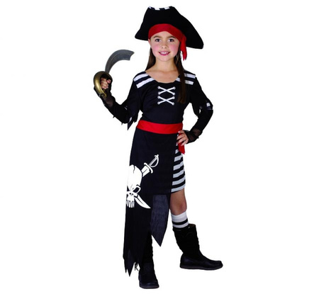 Zestaw dla dzieci Piratka z Czaszką (sukienka z pasem i rękawkami, kapelusz), rozm. 110/120 cm