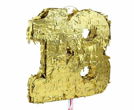 Piniata cyfra „18”, metaliczna złota, foliowa, 50x40.5x8 cm