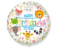 Balon foliowy 18" - Happy Birthday, zwierzątka