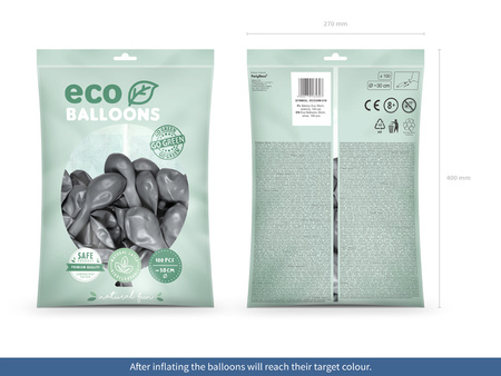 Balony Eco 30cm metalizowane, srebrny (1 op. / 100 szt.)