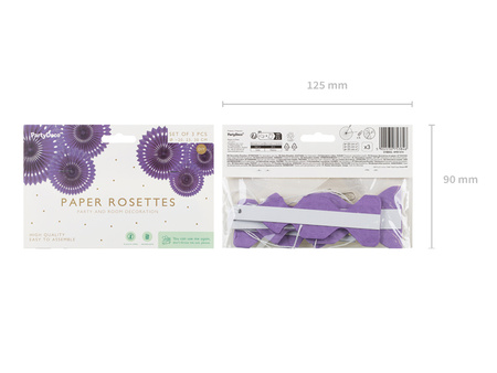 Rozety dekoracyjne, fiolet, 20-30cm (1 op. / 3 szt.)