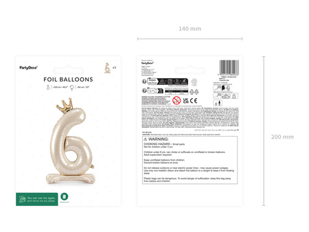 Stojący balon foliowy cyfra ''6'', 84 cm, jasny krem
