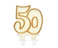 Świeczka cyferka "50", złoty kontur