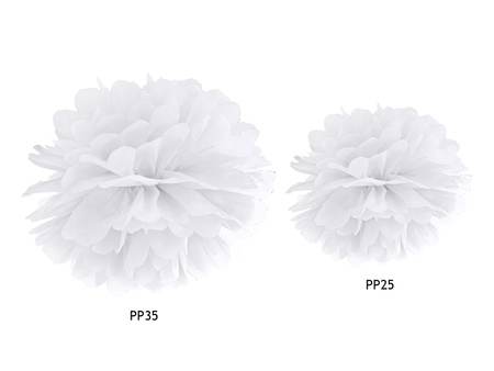 Pompon bibułowy, biały, 25cm