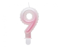 Świeczka cyferka 9, ombre, perłowa biało-różowa, 7 cm