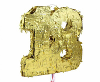 Piniata cyfra „18”, metaliczna złota, foliowa, 50x40.5x8 cm