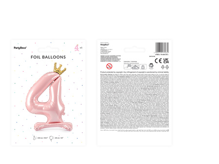 Stojący balon foliowy cyfra ''4'', 84 cm, jasny różowy