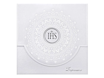 Zaproszenia komunijne z ornamentem, biały (1 op. / 10 szt.)