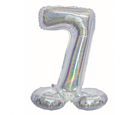 Balon foliowy , Cyfra stojąca 7, holograficzna srebrna, 72 cm