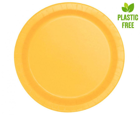 Talerzyki papierowe, żółte, 23 cm, 8 szt. (plastic-free)