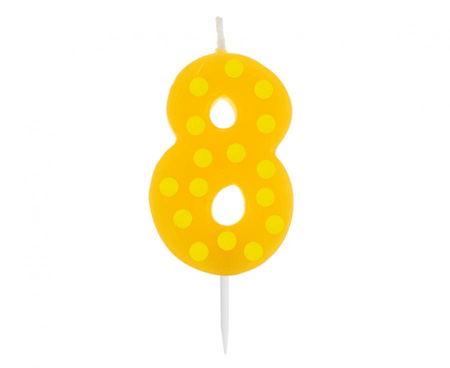 Świeczka cyferka piker Grochy - 8, 6 cm