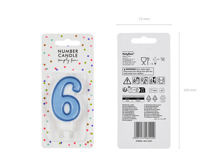 Świeczka urodzinowa Cyferka 6, niebieski, 7cm