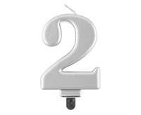 Świeczka cyferka 2, metalik srebrna, 8,0 cm