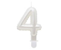 Świeczka cyferka 4, perłowa biała, 7 cm