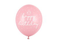 Balony 30cm, happy birthday, P. Baby Pink (1 op. / 50 szt.)