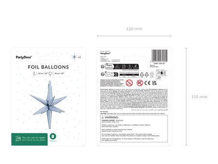 Balon foliowy Gwiazda 3D, 50cm, mglisty niebieski
