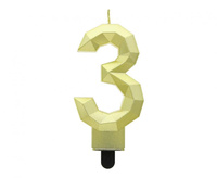 Świeczka cyferka 3 - Diament, metalik złoty, 7.6 cm