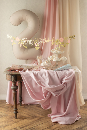 Baner Happy Birthday Kwiaty, różowo-złoty, 1.3m