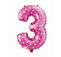 Balon foliowy Cyfra 3, różowa w serca, 61 cm KK