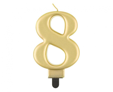 Świeczka cyferka 8, metalik złota, 8,0 cm