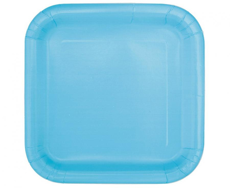 Talerzyki papierowe, jasnoniebieskie, 18 cm, kwadratowe, 16 szt.