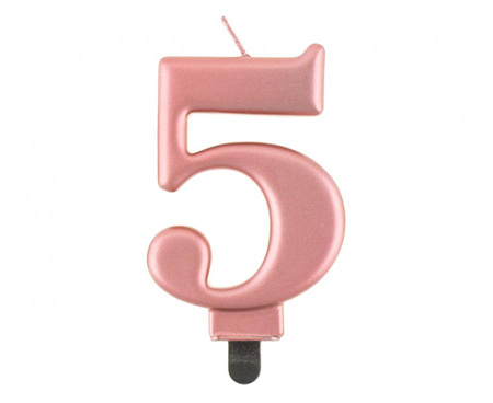 Świeczka cyferka 5, metalik różowo-złota, 8,0 cm