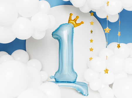 Stojący balon foliowy cyfra ''1'', 84 cm, błękit