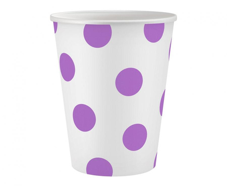 Kubeczki pap. białe, Groszki lawendowe, certyfikat FSC, 250 ml, 6 szt.