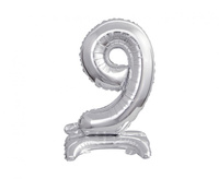 Balon foliowy Cyfra stojąca 9, srebrna, 38 cm
